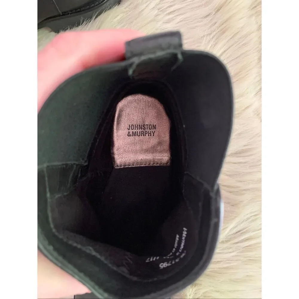 JOHNSTON & MURPHY Womens IRENE Waterproof Leather Booties Black Ankle Boots 8M